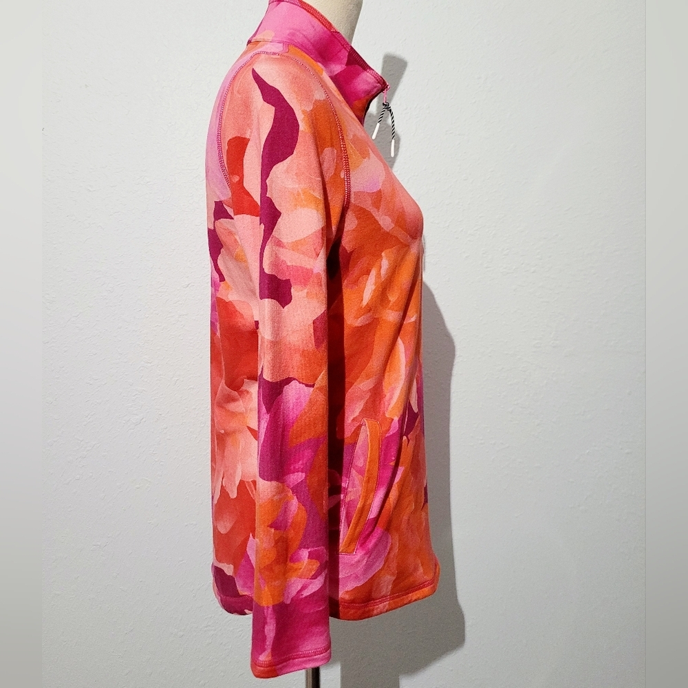 Talbots Size XS 1/4 Zip Pullover Pink Orange Floral Stretch Top Pockets Golf - Picture 6 of 14